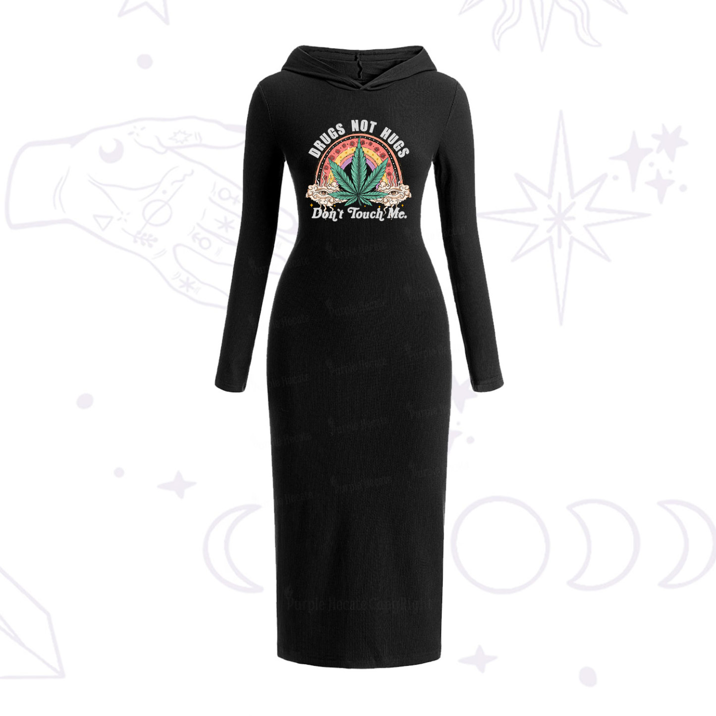 Purplehecate Drugs Not Hugs Hooded Knit Dress