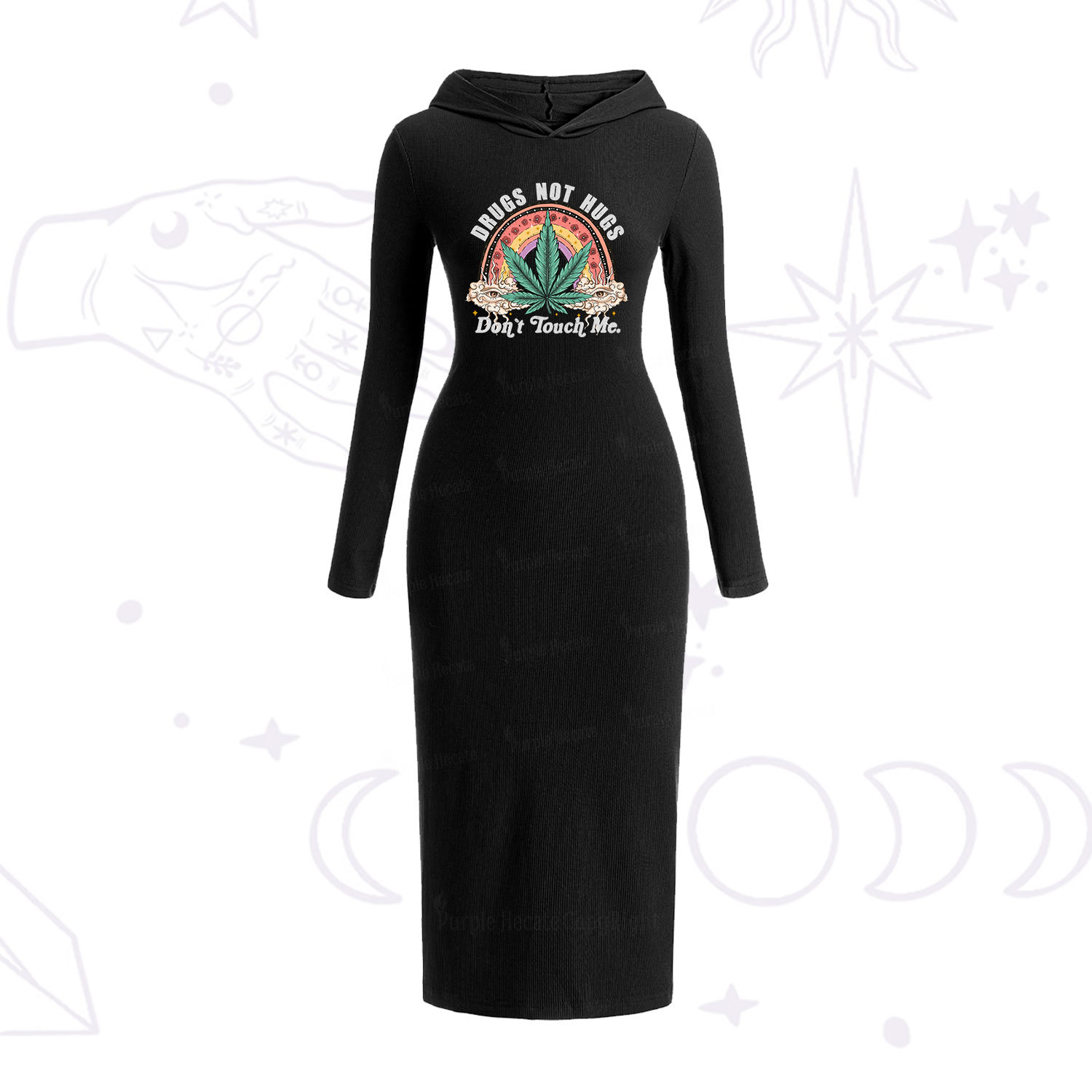 Purplehecate Drugs Not Hugs Hooded Knit Dress