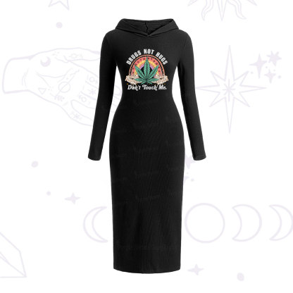 Purplehecate Drugs Not Hugs Hooded Knit Dress