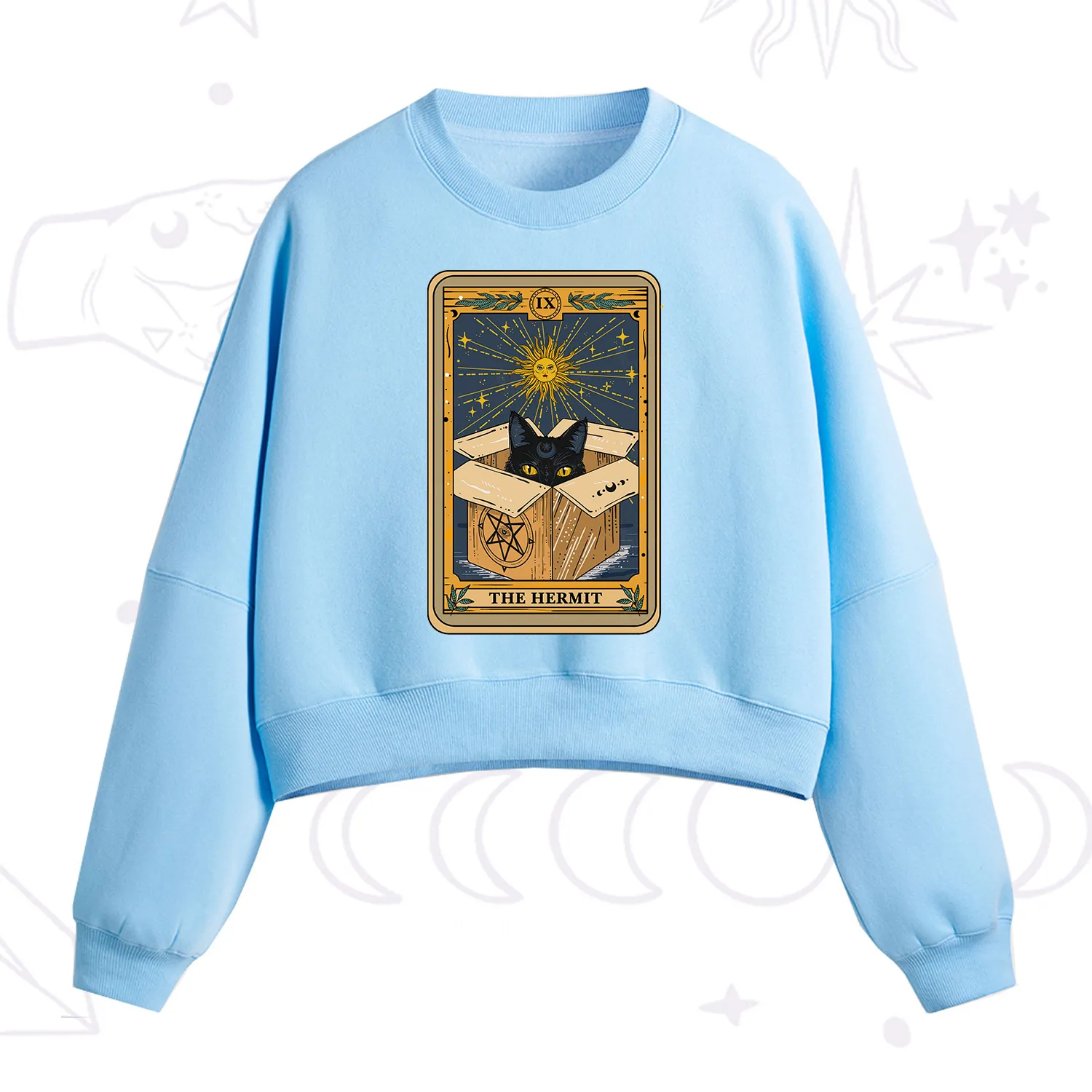 Purplehecate The Hermit Cat Tarot Card Fleece Cropped Sweatshirt