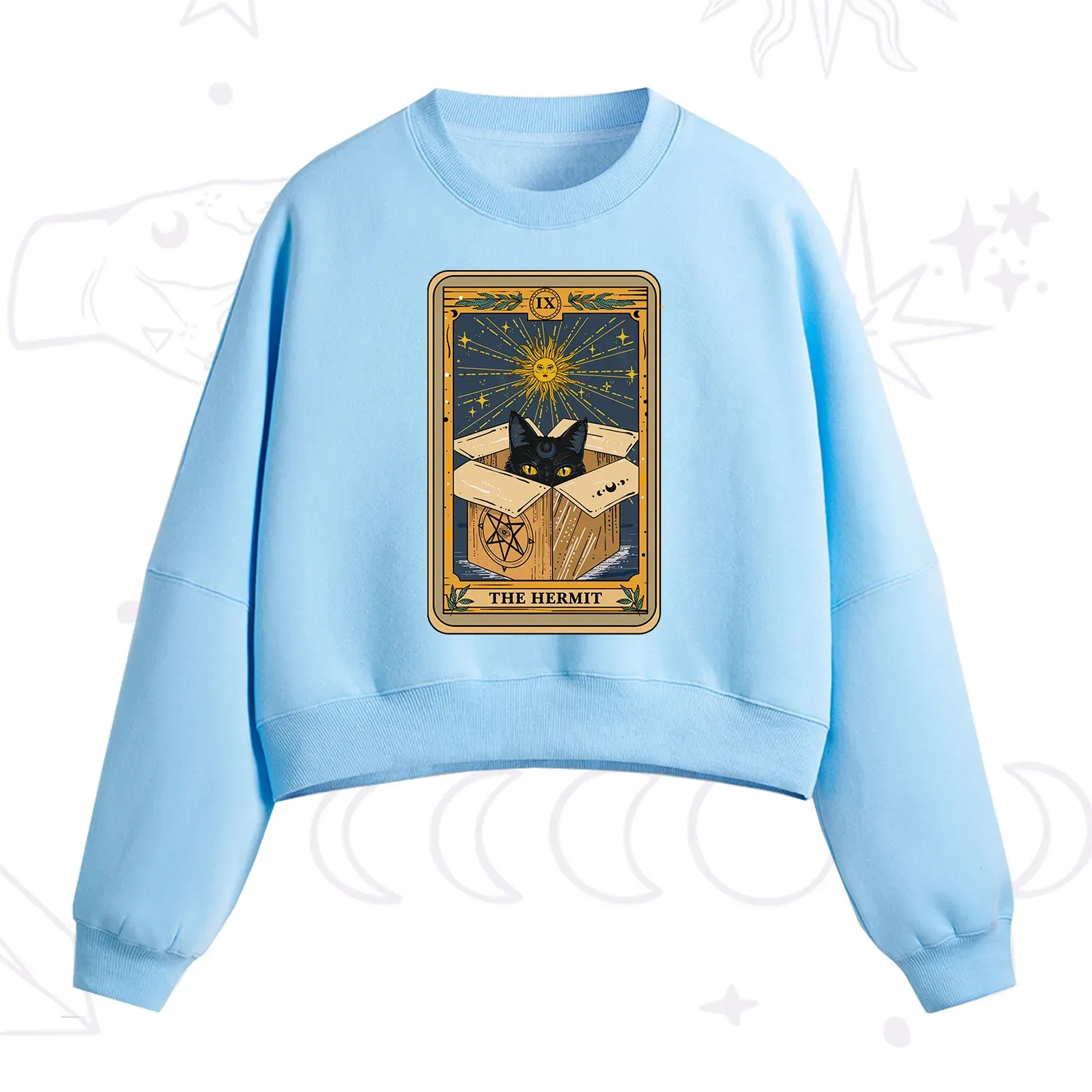 Purplehecate The Hermit Cat Tarot Card Fleece Cropped Sweatshirt