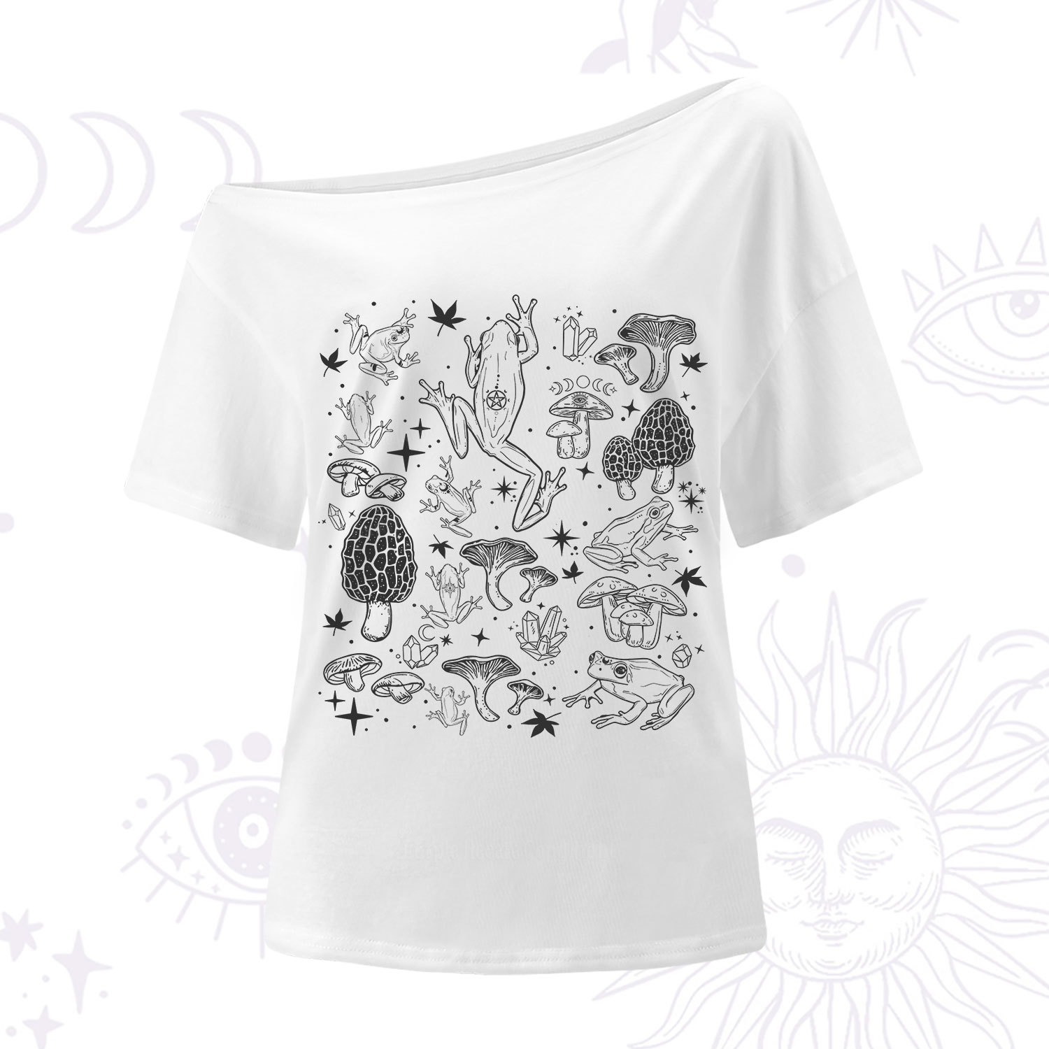 Purplehecate Frog and Mushroom One Shoulder T-Shirt