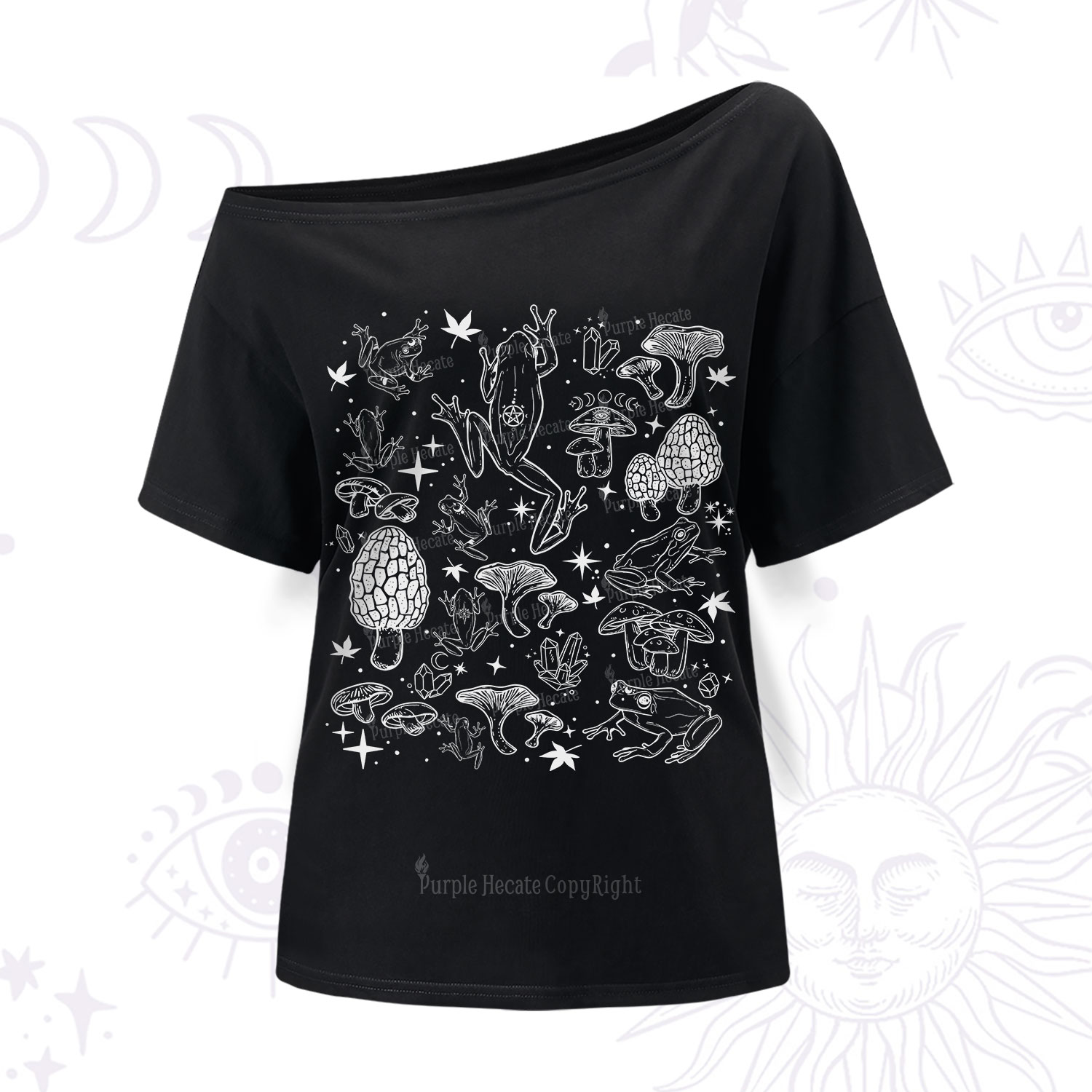 Purplehecate Frog and Mushroom One Shoulder T-Shirt
