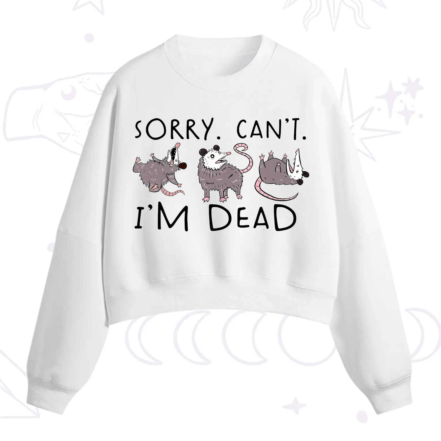 Purplehecate Funny Possum Sorry I Can't I'm Dead Fleece Cropped Sweatshirt
