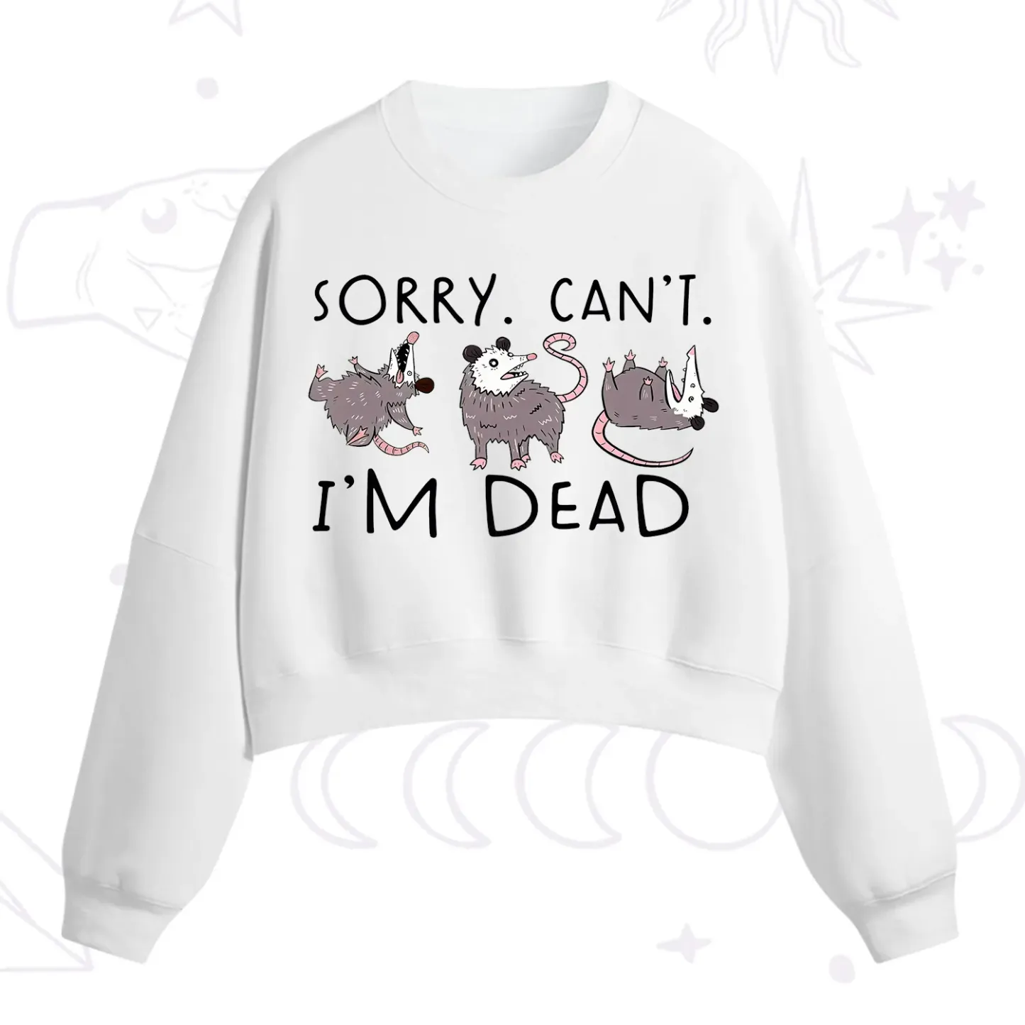 Purplehecate Funny Possum Sorry I Can't I'm Dead Fleece Cropped Sweatshirt