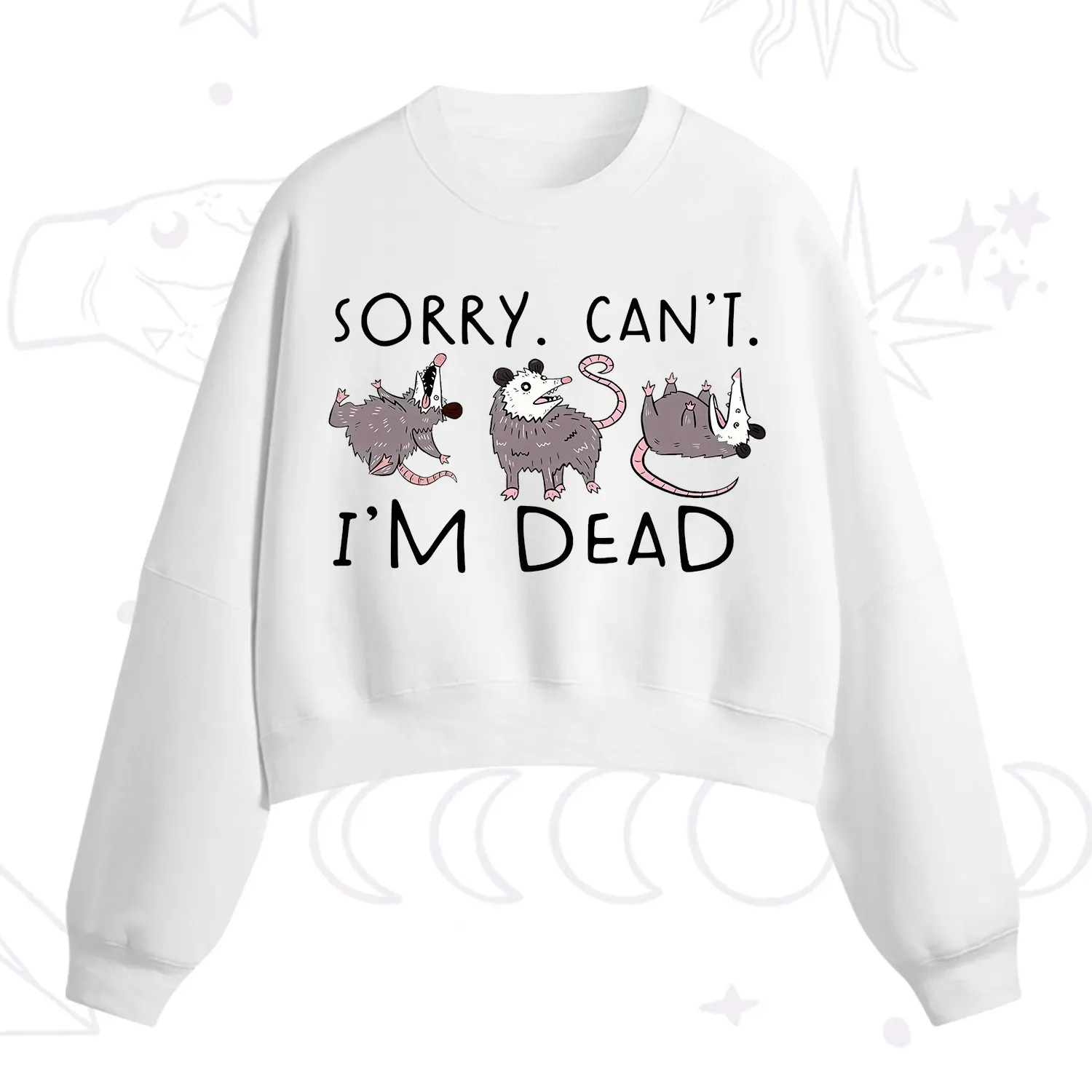 Purplehecate Funny Possum Sorry I Can't I'm Dead Fleece Cropped Sweatshirt