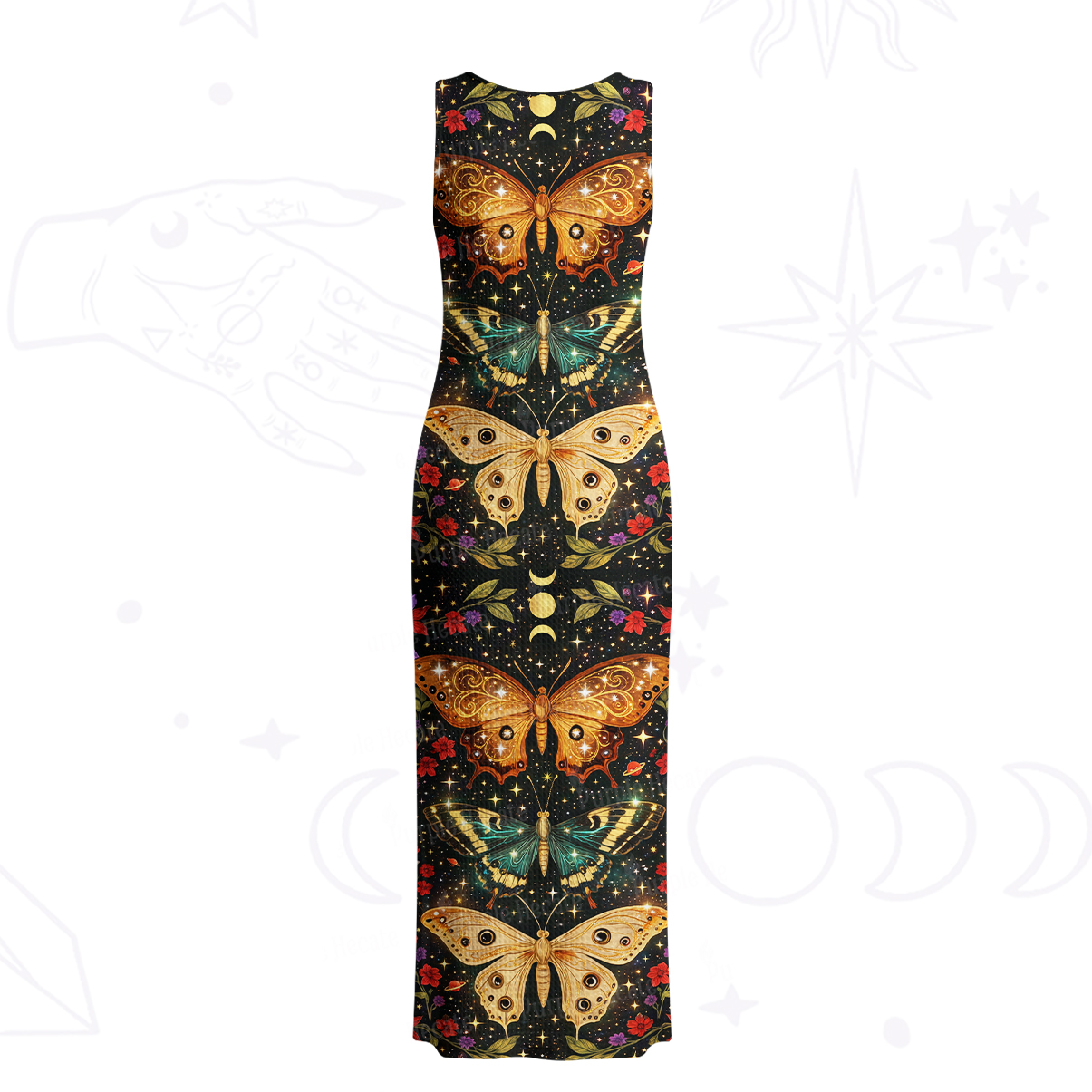 Purplehecate Mystic Butterfly Whisper Crochet Knit Maxi Dress