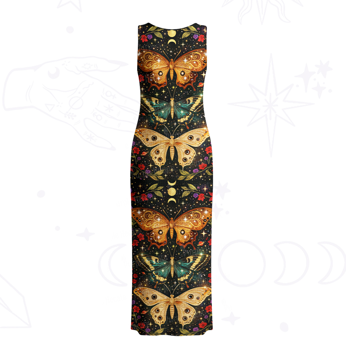 Purplehecate Mystic Butterfly Whisper Crochet Knit Maxi Dress