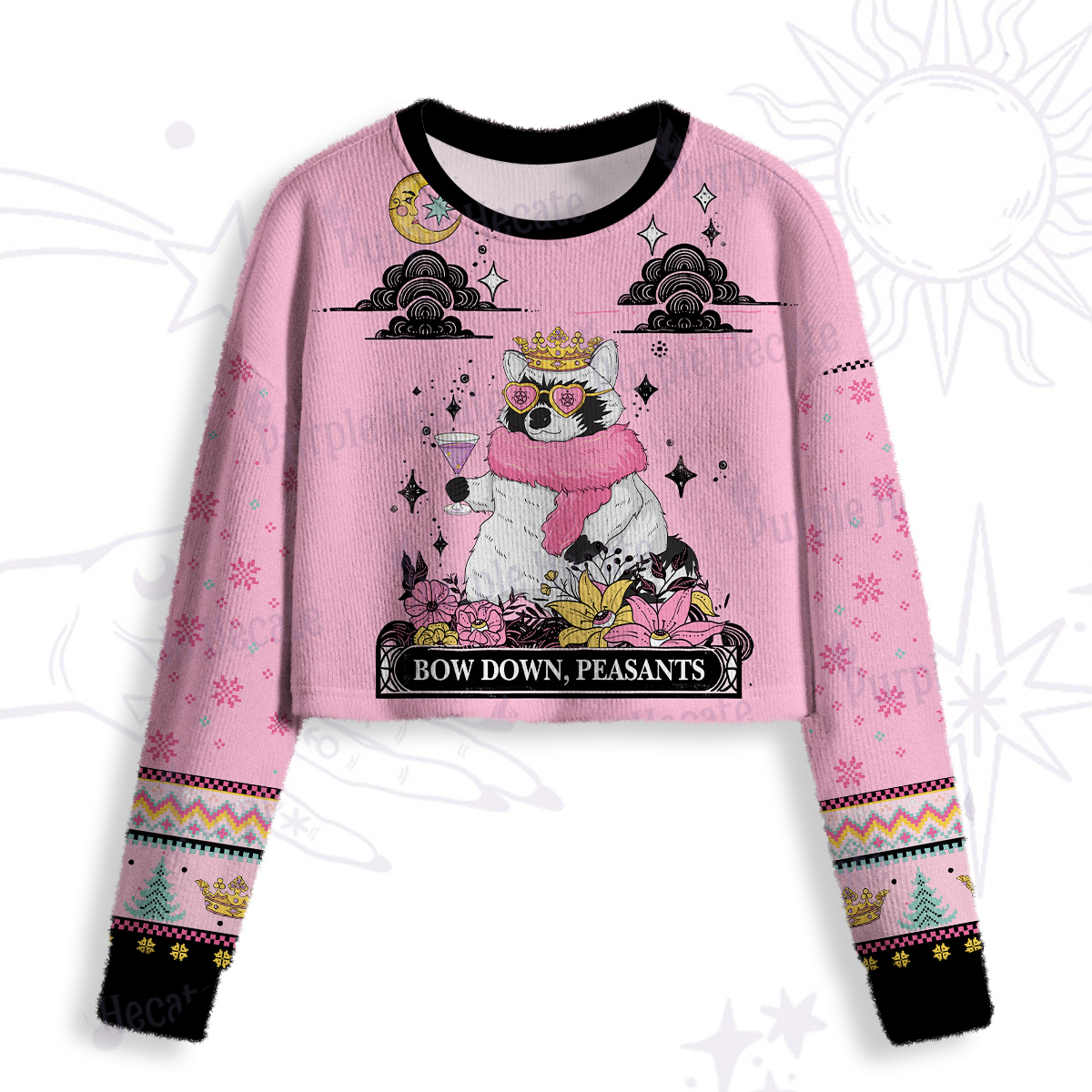 Purplehecate Bow Down Peasants Crop Fuzzy Ugly Sweatshirt