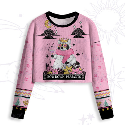 Purplehecate Bow Down Peasants Crop Fuzzy Ugly Sweatshirt