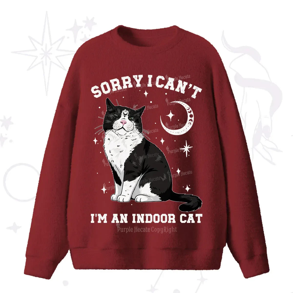 Purplehecate Sorry I Can't Go I'm an Indoor Cat Fuzzy Ugly Sweater