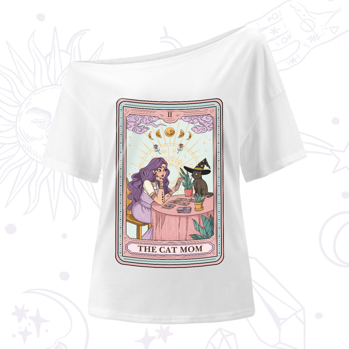 Purplehecate The Witchy Cat Mom Tarot One-Shoulder T-Shirt