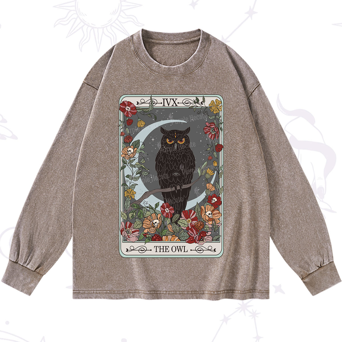 Purplehecate The Owl Tarot Washed Long Sleeve Shirt