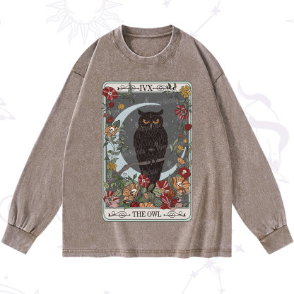 Purplehecate The Owl Tarot Washed Long Sleeve Shirt