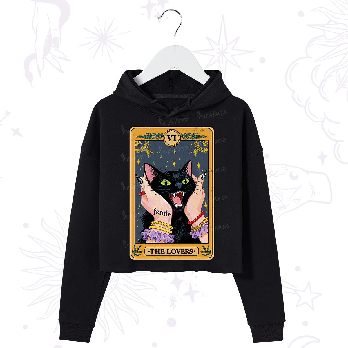 Purplehecate The Lovers Tarot Feral Cat Crop Hoodie
