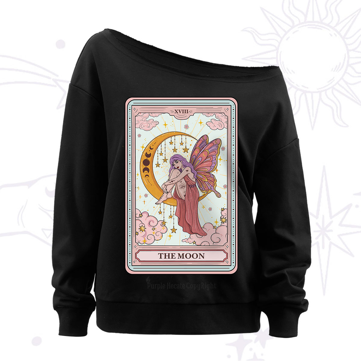 Purplehecate The Moon Tarot Off The Shoulder Sweat