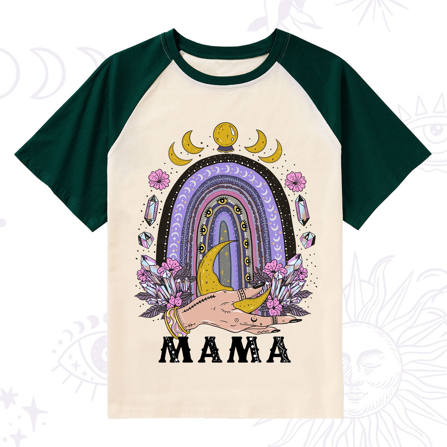 Purplehecate Gothic Mama Rainbow Raglan Short Sleeve T‑Shirt