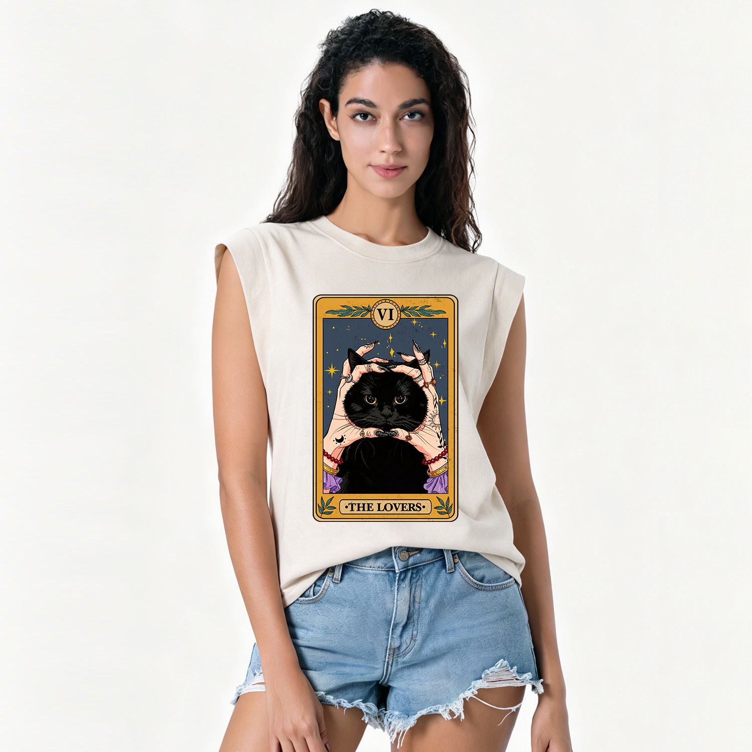 Purplehecate Black Cat The Lovers Tarot Card Vintage Washed Tank