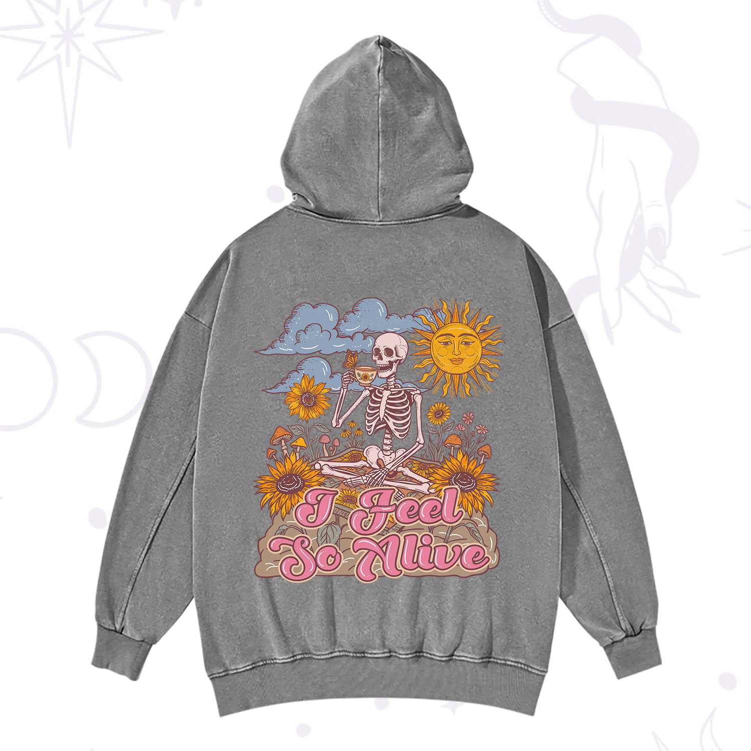 Purplehecate I feel So Alive Dancing Sarcastic Skeleton Washed Hoodie