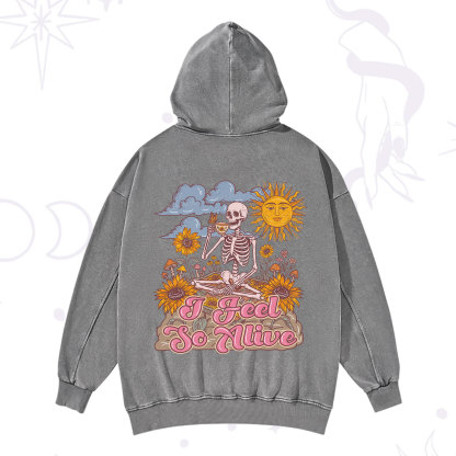 Purplehecate I feel So Alive Dancing Sarcastic Skeleton Washed Hoodie