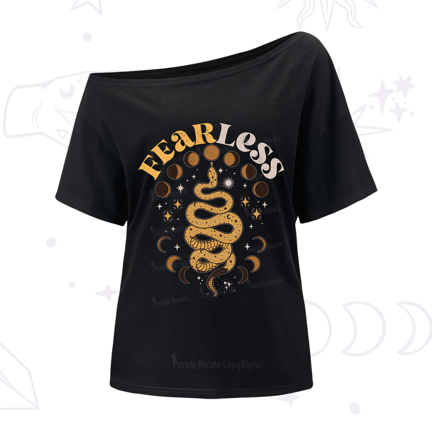 Purplehecate Fearless Serpent of the Moon Phases One Shoulder T-Shirt