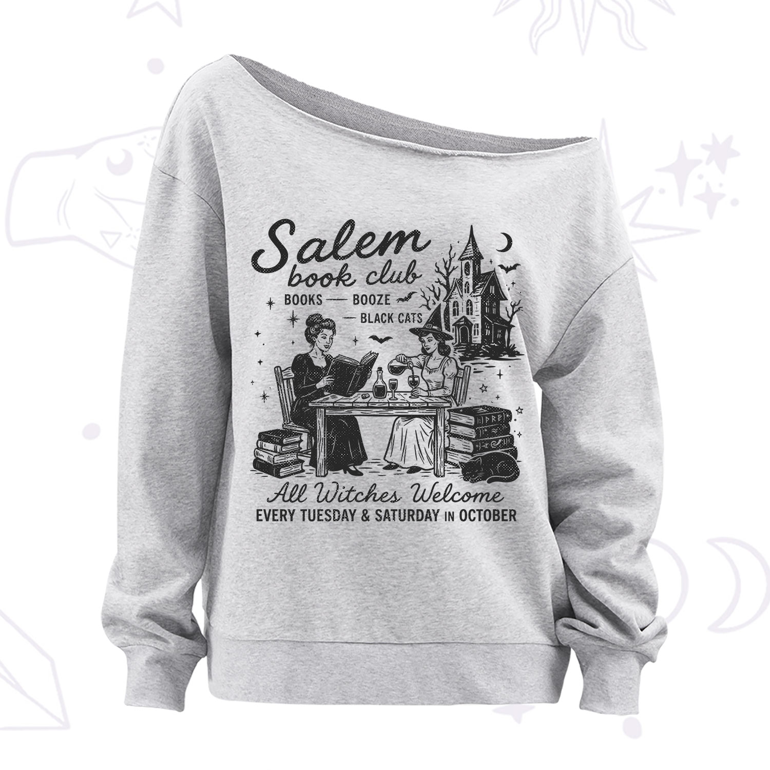 Purplehecate Salem Book Club Off The Shoulder Sweatshirt