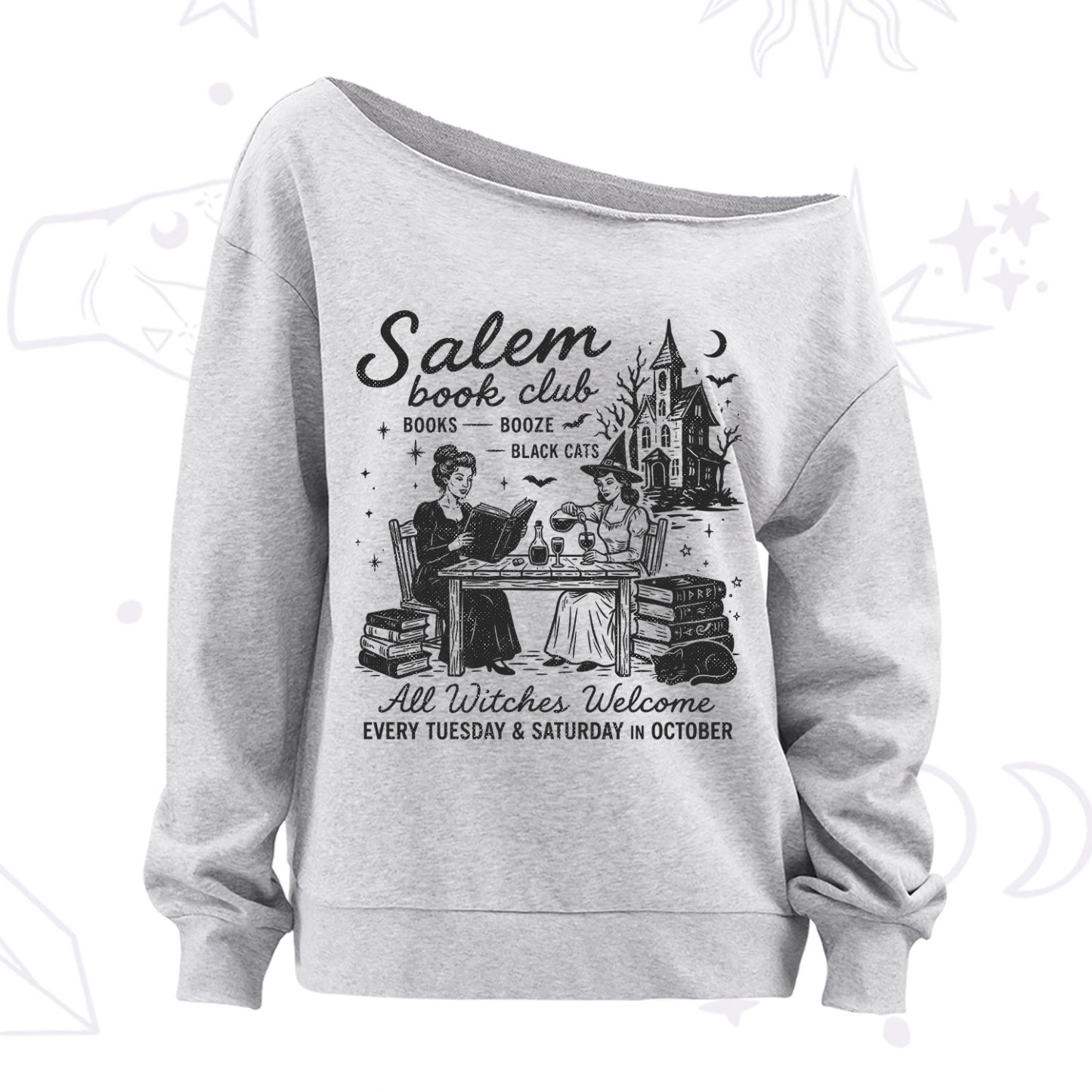 Purplehecate Salem Book Club Off The Shoulder Sweatshirt