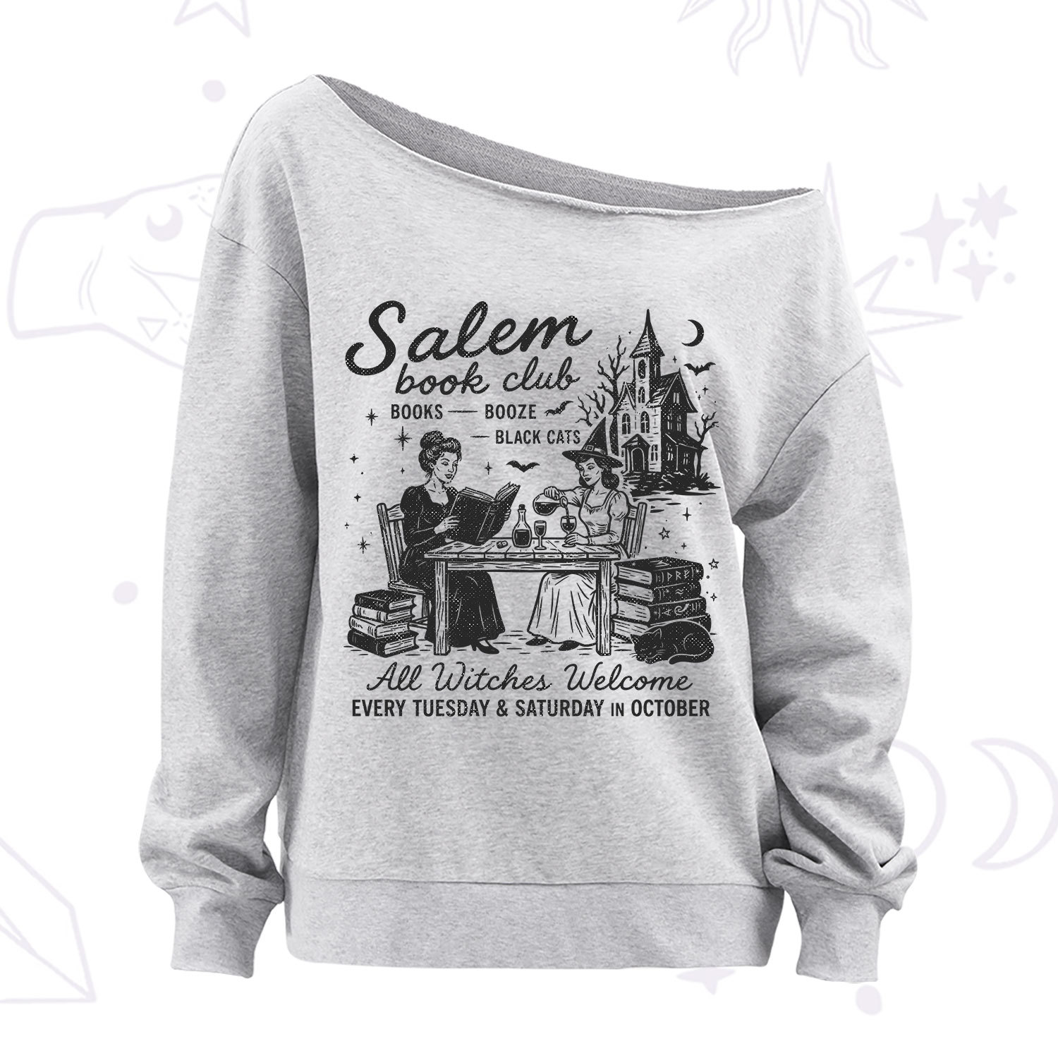 Purplehecate Salem Book Club Off The Shoulder Sweatshirt