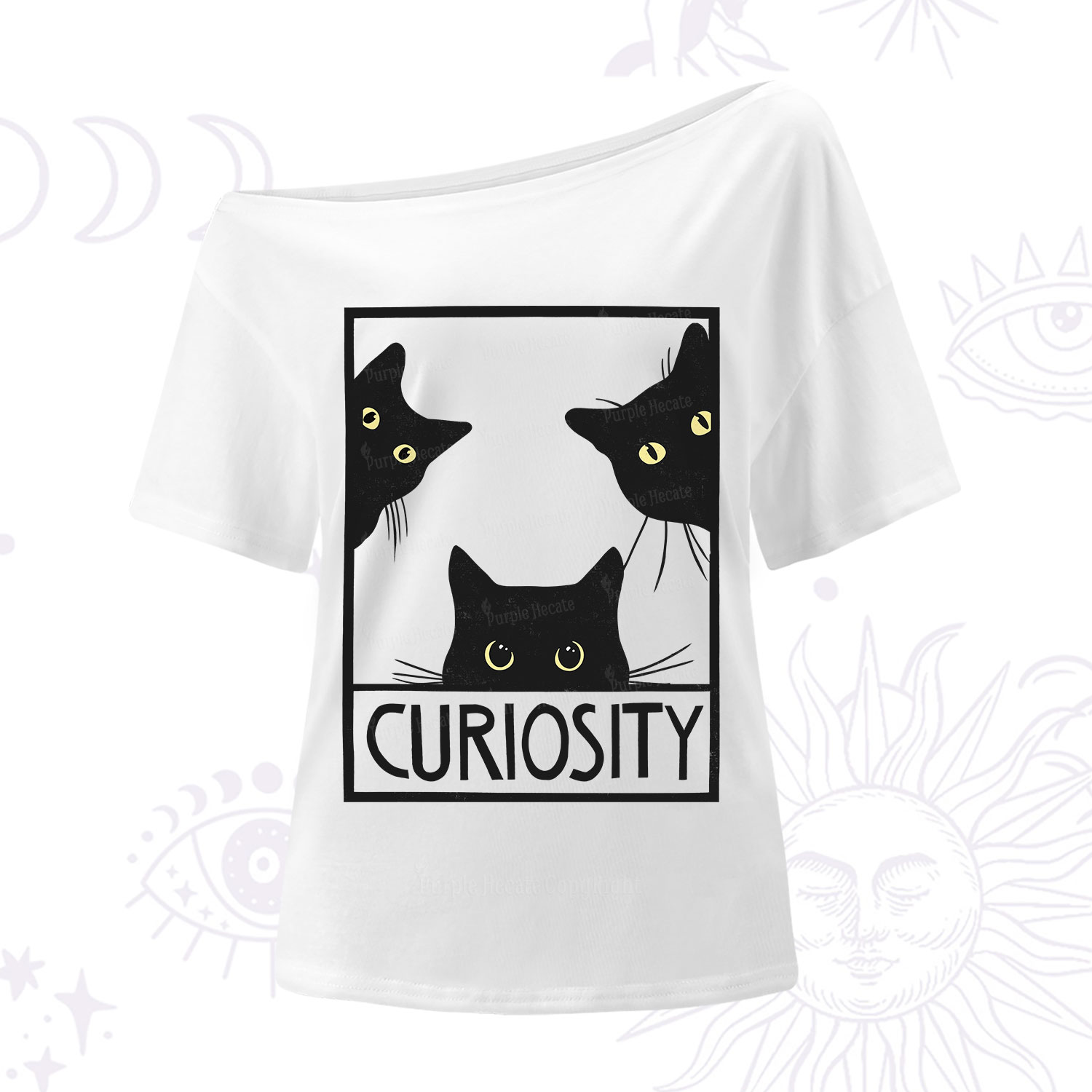 Purplehecate Curiosity Cat One Shoulder T-Shirt