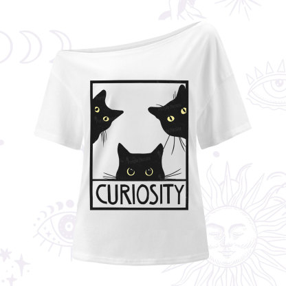 Purplehecate Curiosity Cat One Shoulder T-Shirt