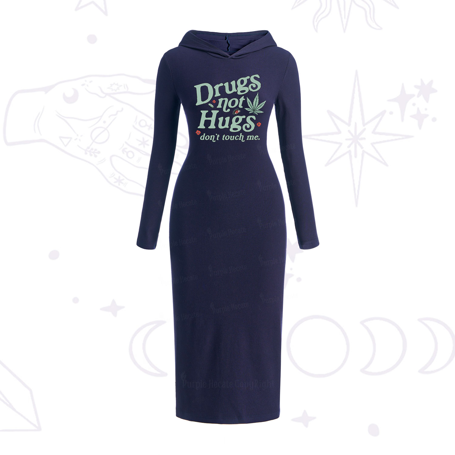Purplehecate Sarcastic Weed Hooded Knit Dress