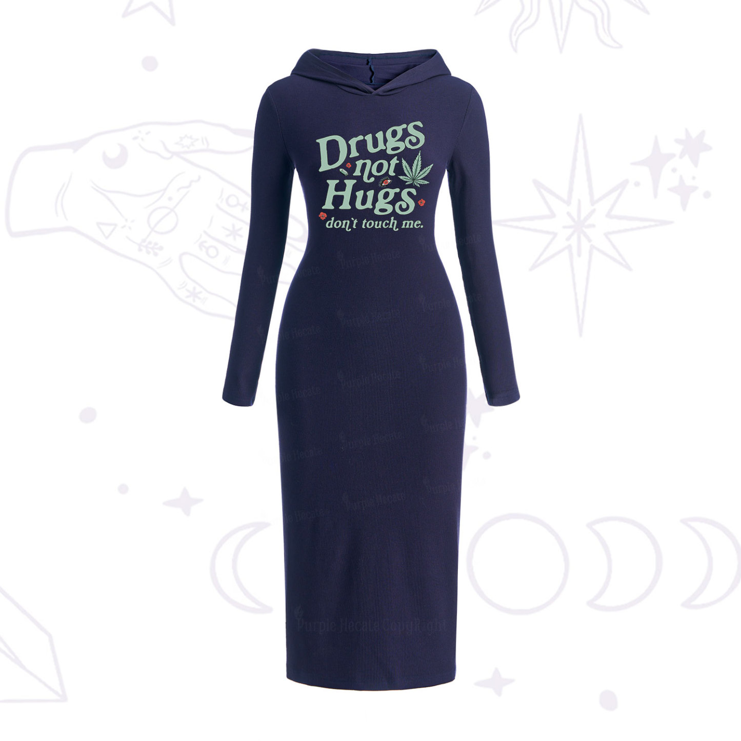Purplehecate Sarcastic Weed Hooded Knit Dress
