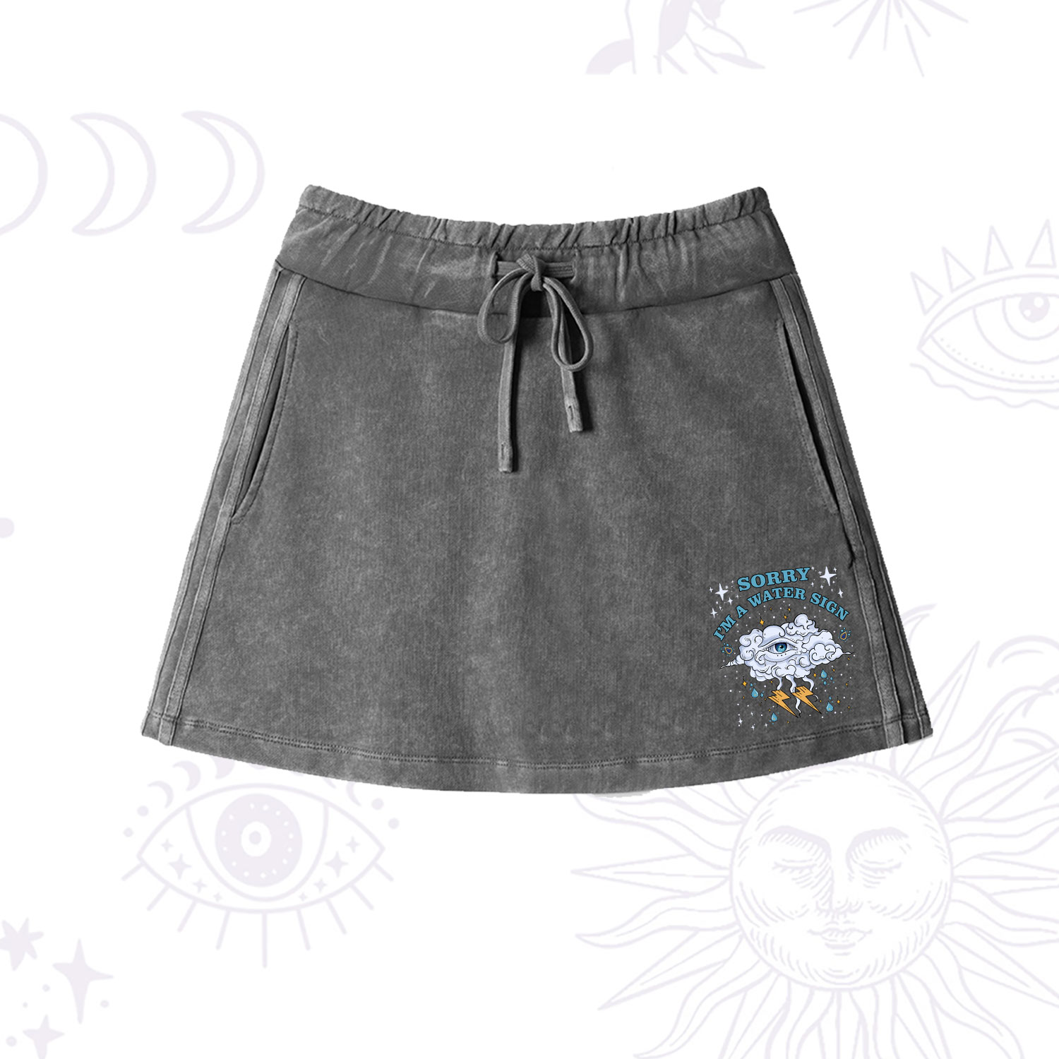 Purplehecate Sorry I'm A Water Sign Washed Drawstring Mini Skirt