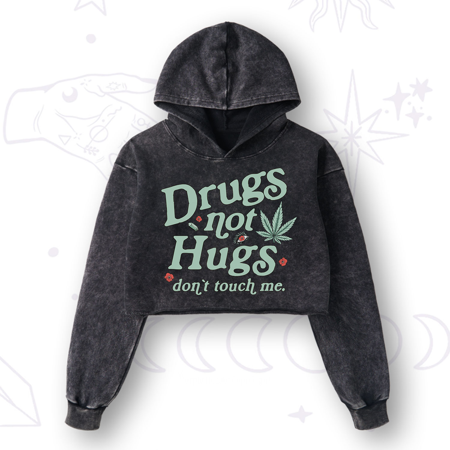 Purplehecate Sarcastic Weed Washed Cropped Hoodie