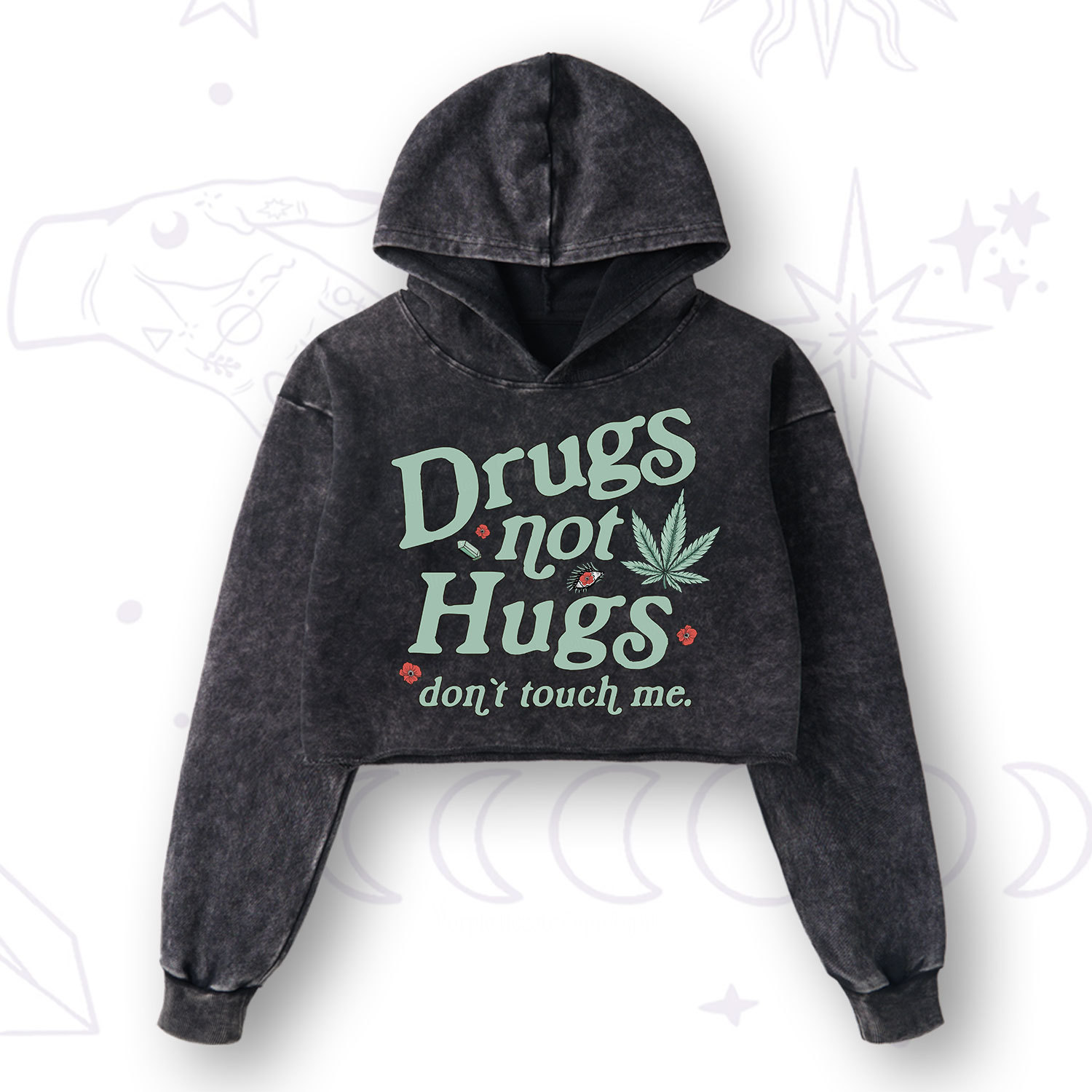 Purplehecate Sarcastic Weed Washed Cropped Hoodie