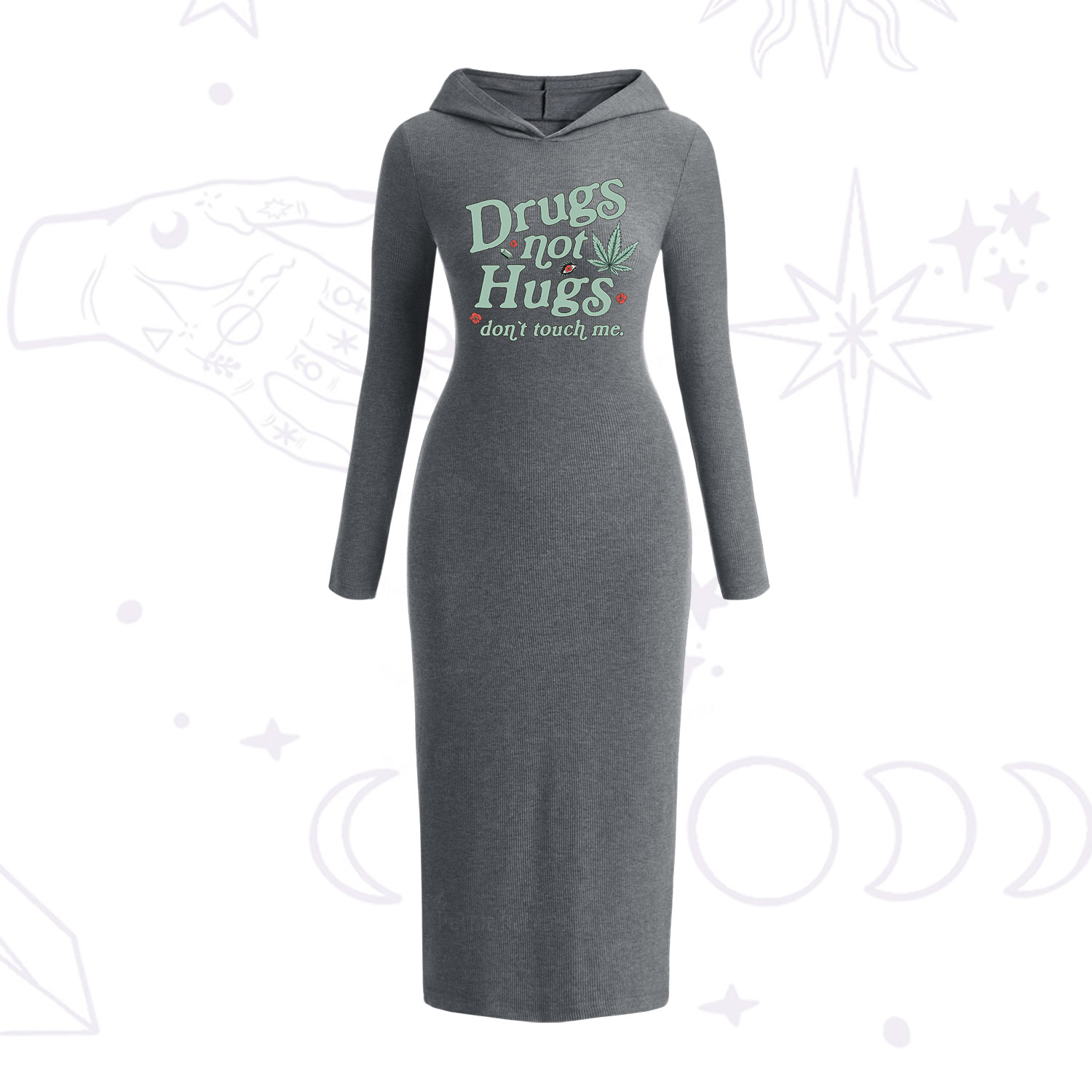 Purplehecate Sarcastic Weed Hooded Knit Dress