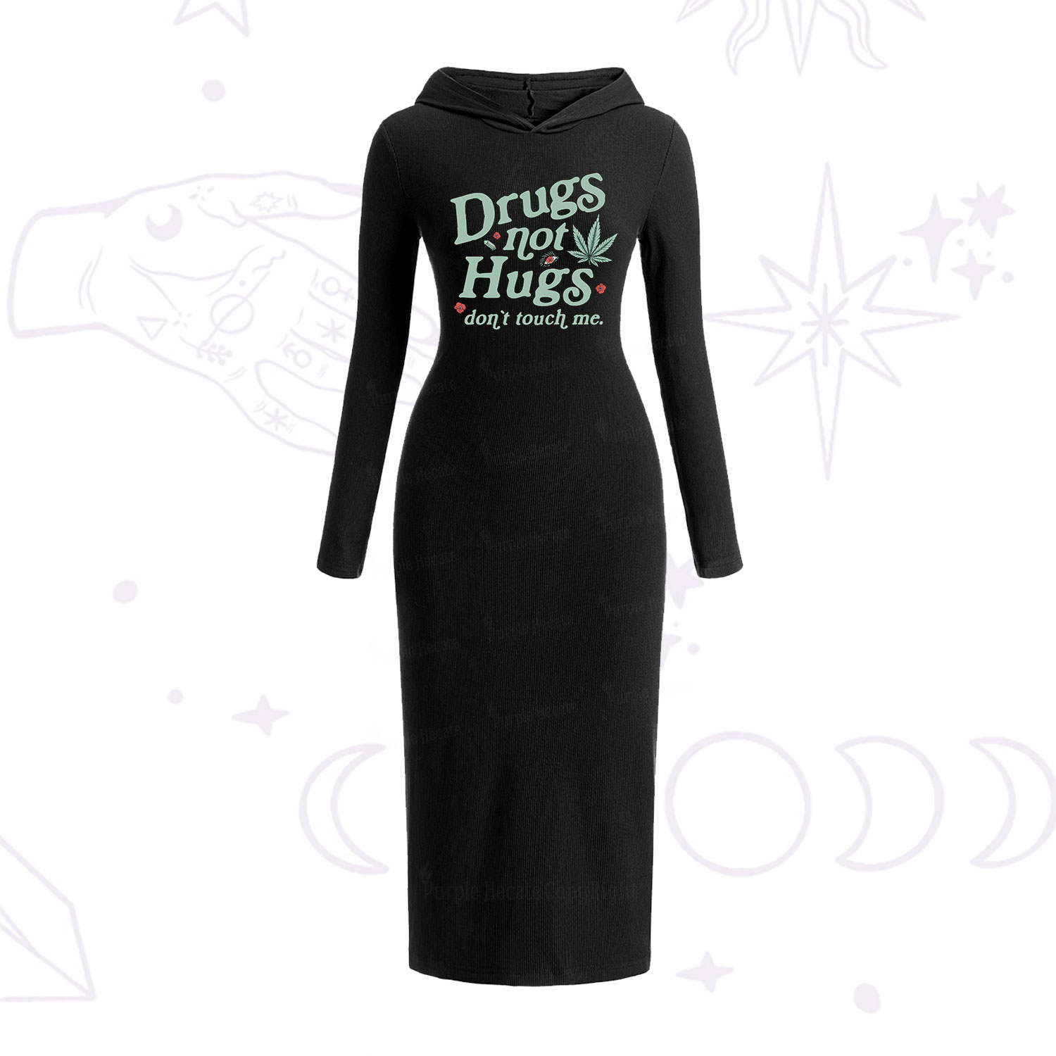 Purplehecate Sarcastic Weed Hooded Knit Dress