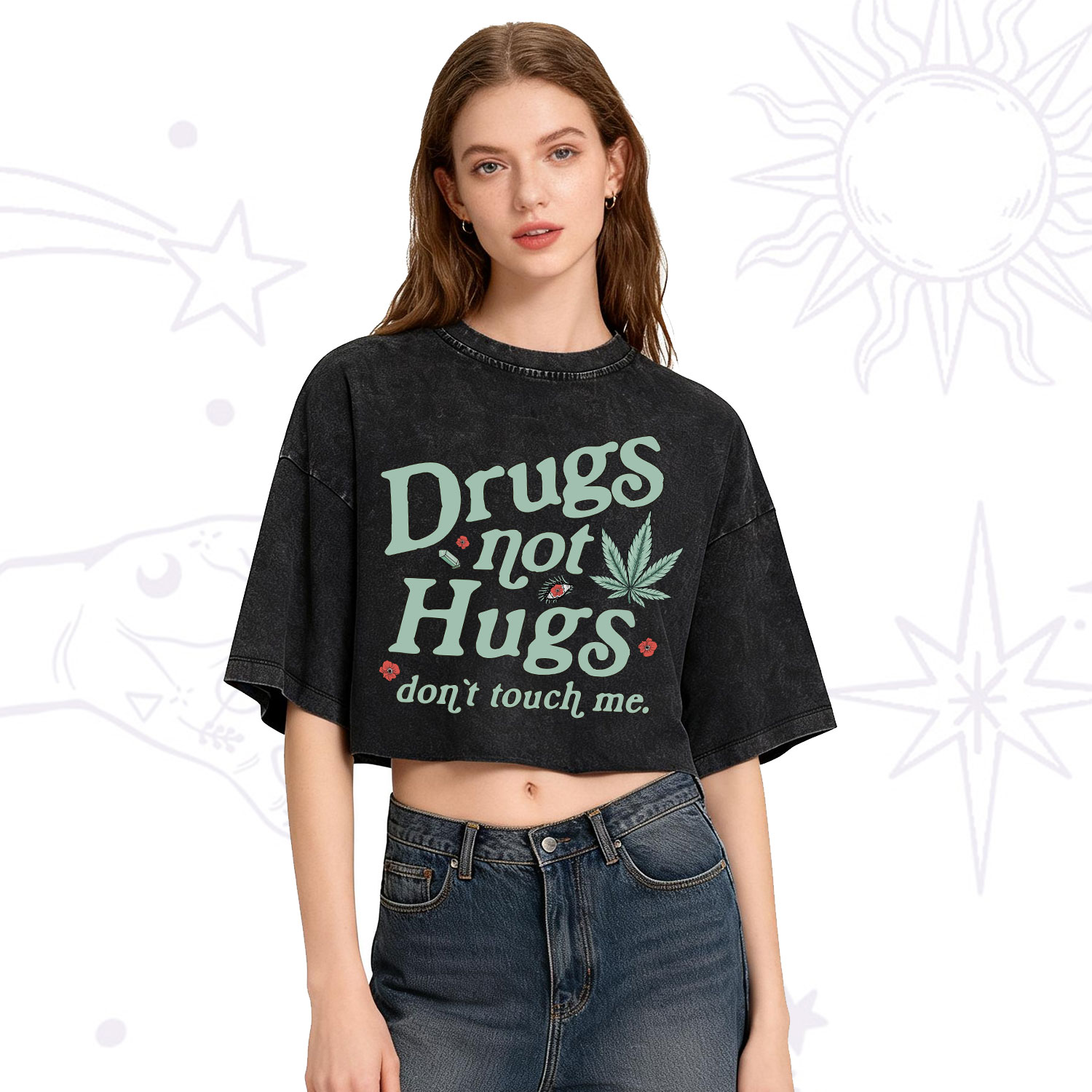 Purplehecate Sarcastic Weed Washed Cropped T-Shirt