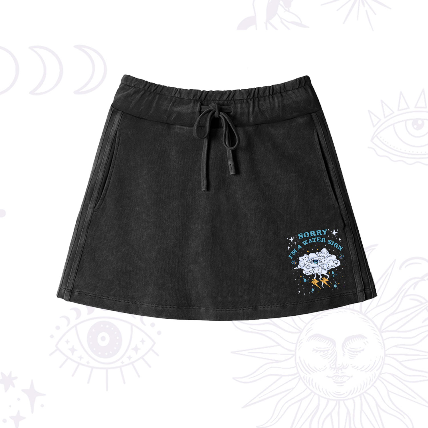 Purplehecate Sorry I'm A Water Sign Washed Drawstring Mini Skirt