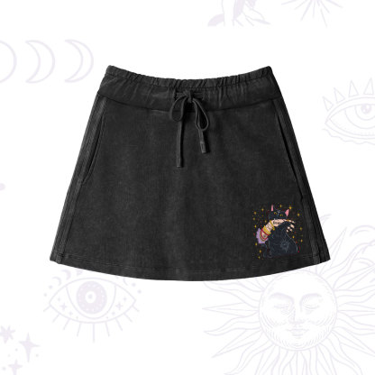 Purplehecate Feral Cat Washed Drawstring Mini Skirt