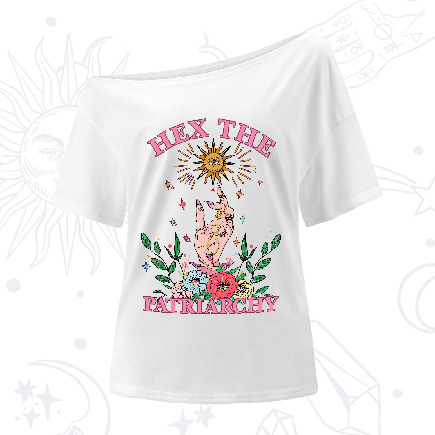 Purplehecate Hex The Patriarchy Witchy One-Shoulder T-Shirt