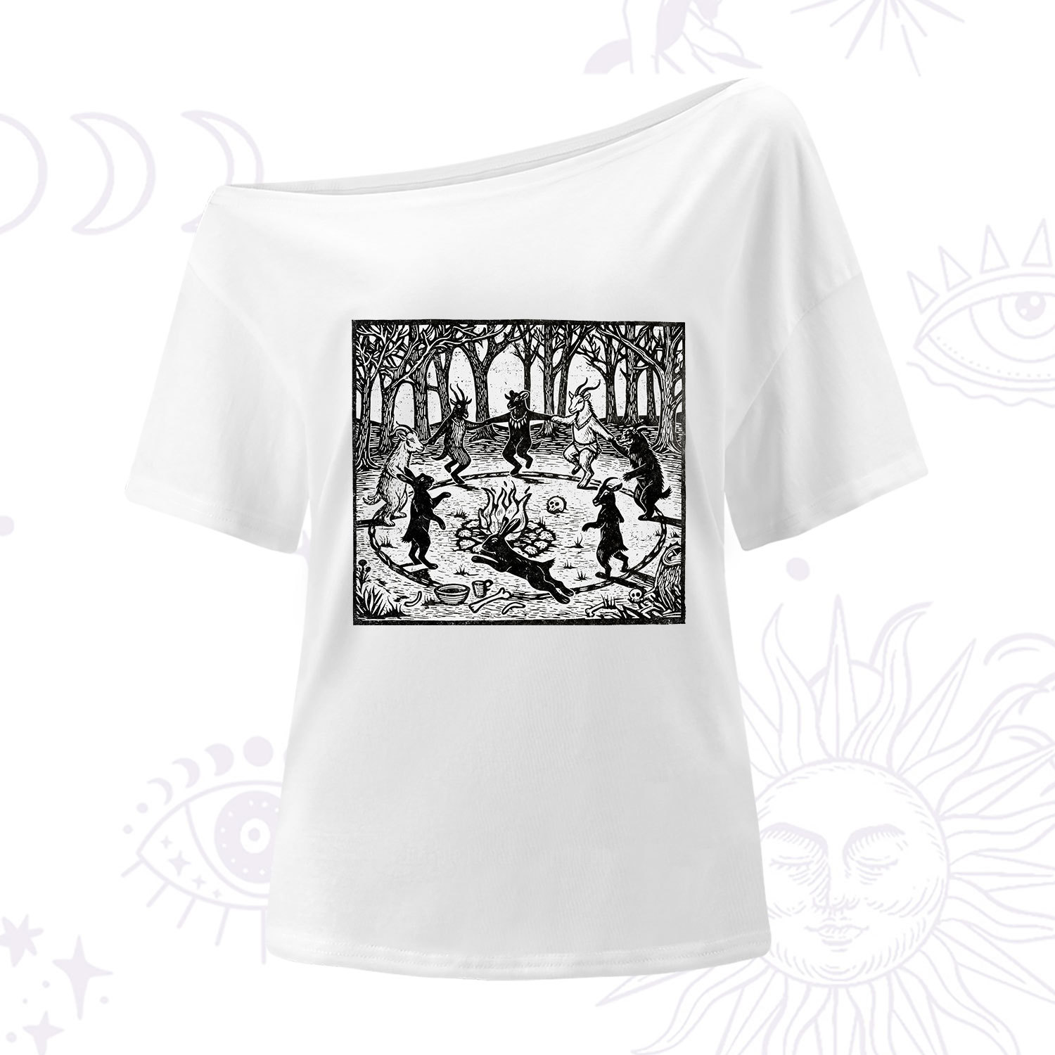 Purplehecate Woodland Rites of the Black Goat One Shoulder T-Shirt