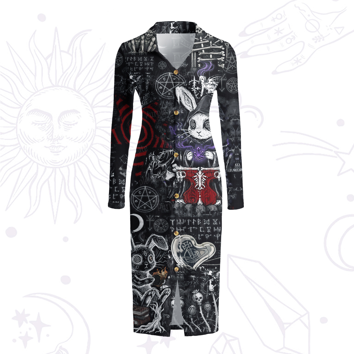 Purplehecate Gothic Cursed Bunny Ritual Ribbed Knit Dress