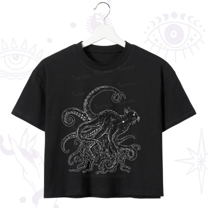 Purplehecate Black Cat with Octopus Tentacles Crop T-Shirt
