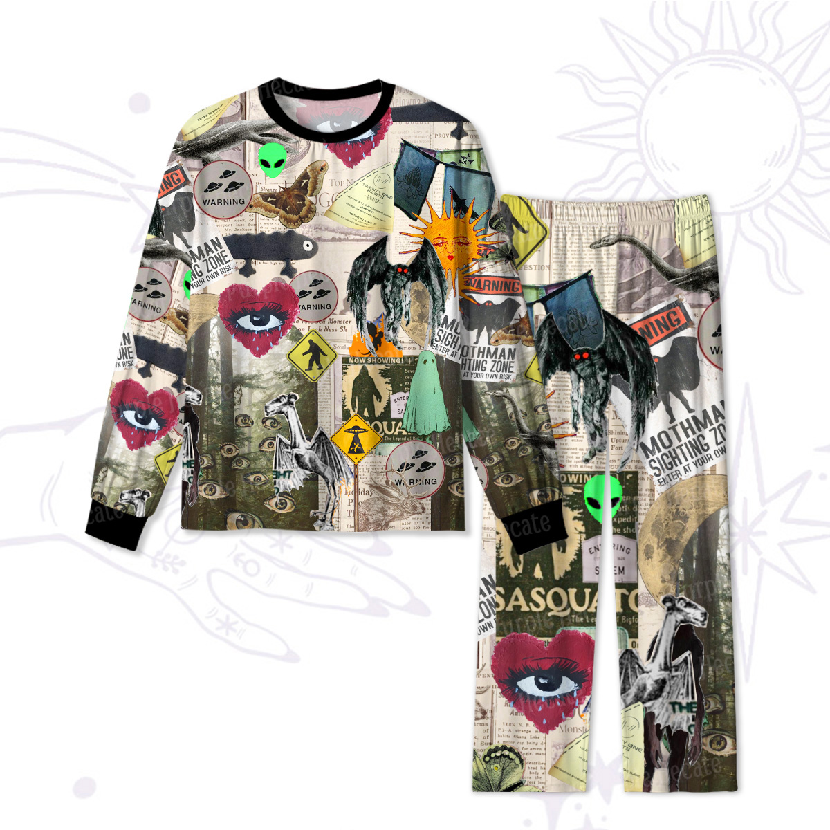 Purplehecate Cryptid Warning Collage Pajamas
