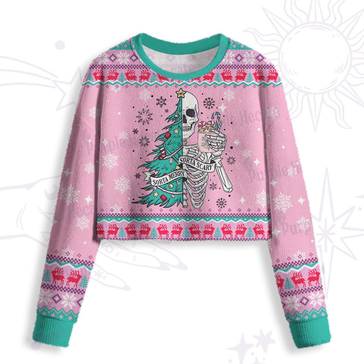 Purplehecate Sorta Merry Sorta Scary Christmas Crop Fuzzy Ugly Sweatshirt
