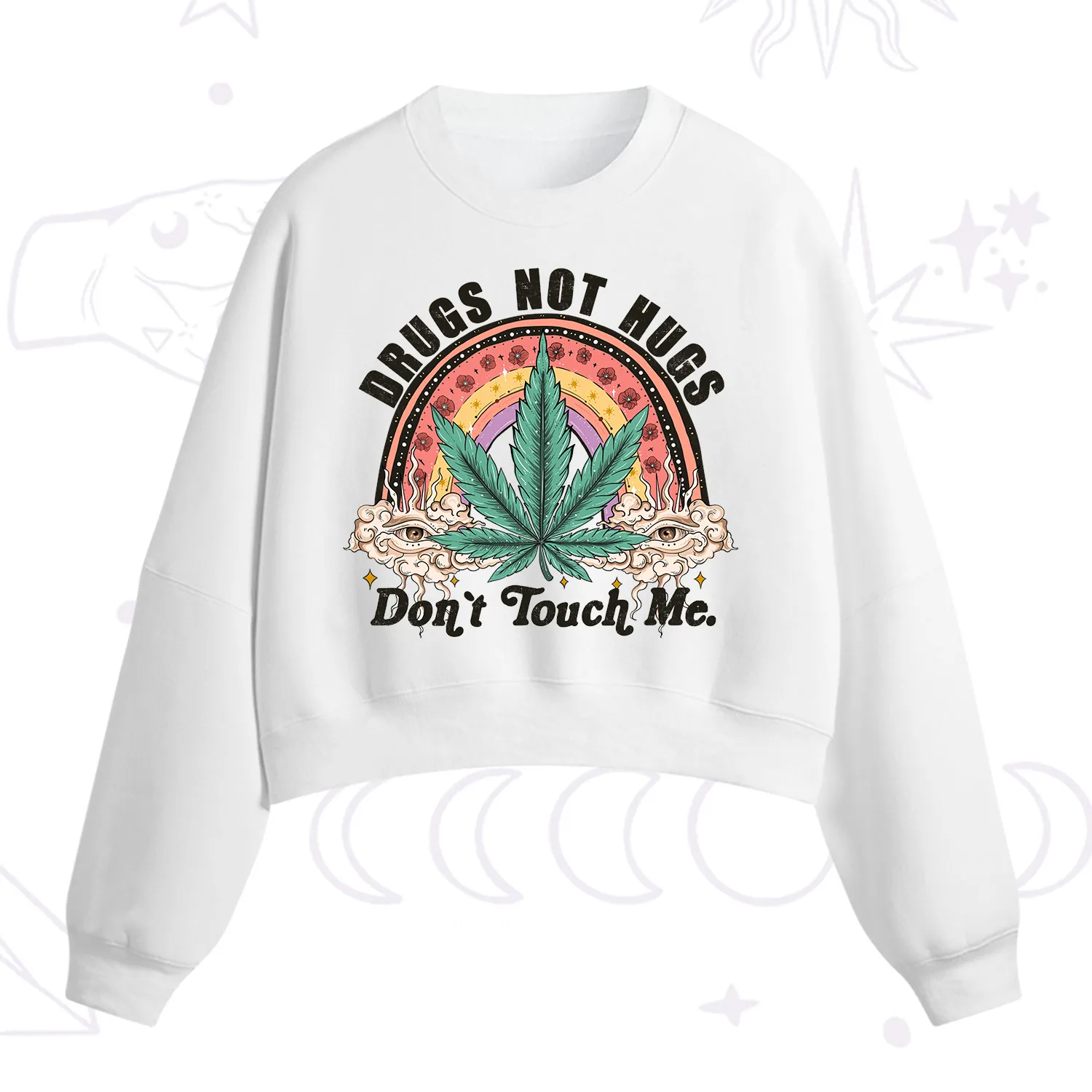 Purplehecate Drugs Not Hugs Fleece Cropped Sweatshirt