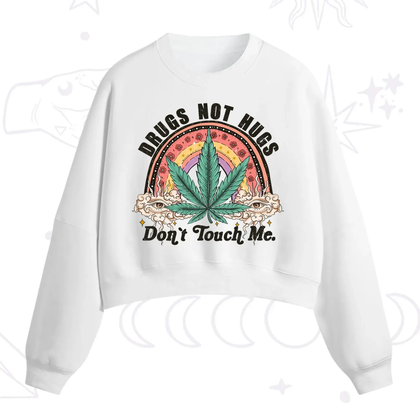Purplehecate Drugs Not Hugs Fleece Cropped Sweatshirt