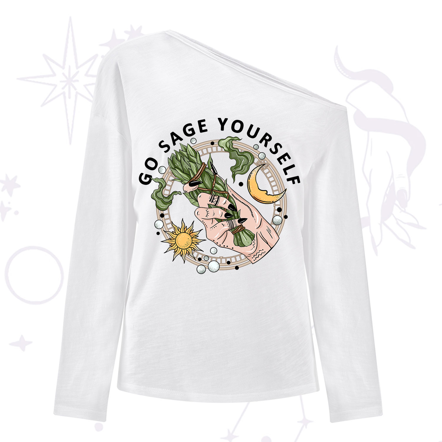 Purplehecate Go Sage Yourself One Shoulder Long Sleeve Shirt