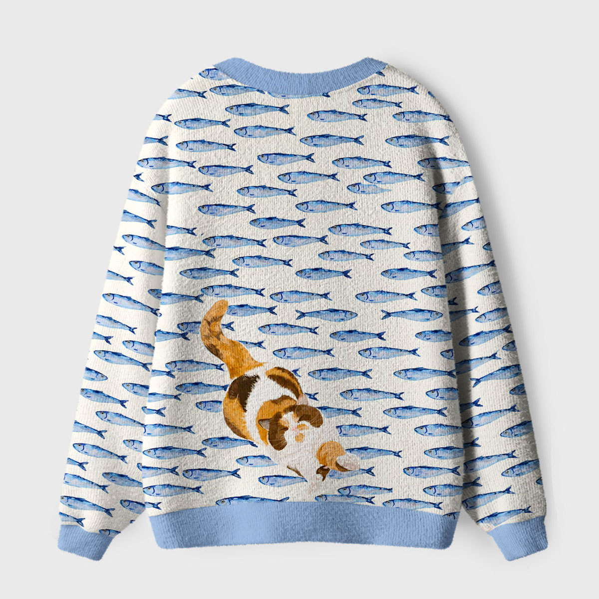 Purplehecate Cat Chasing Fish Ugly Cardigan Sweaters